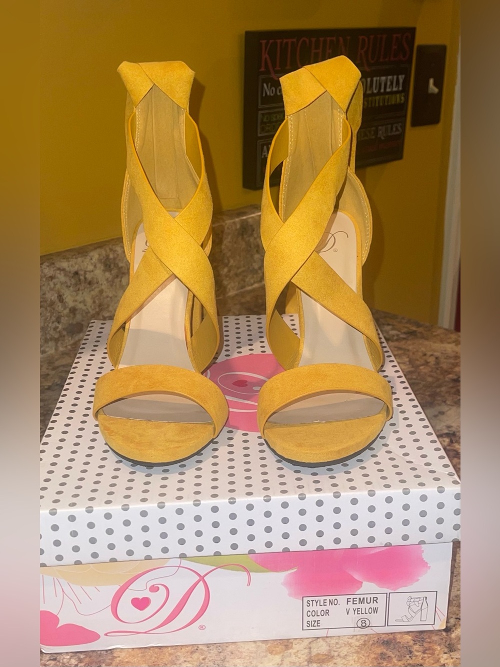 Delicious Yellow Strappy Block Heel Sandals - Picture 3 of 7